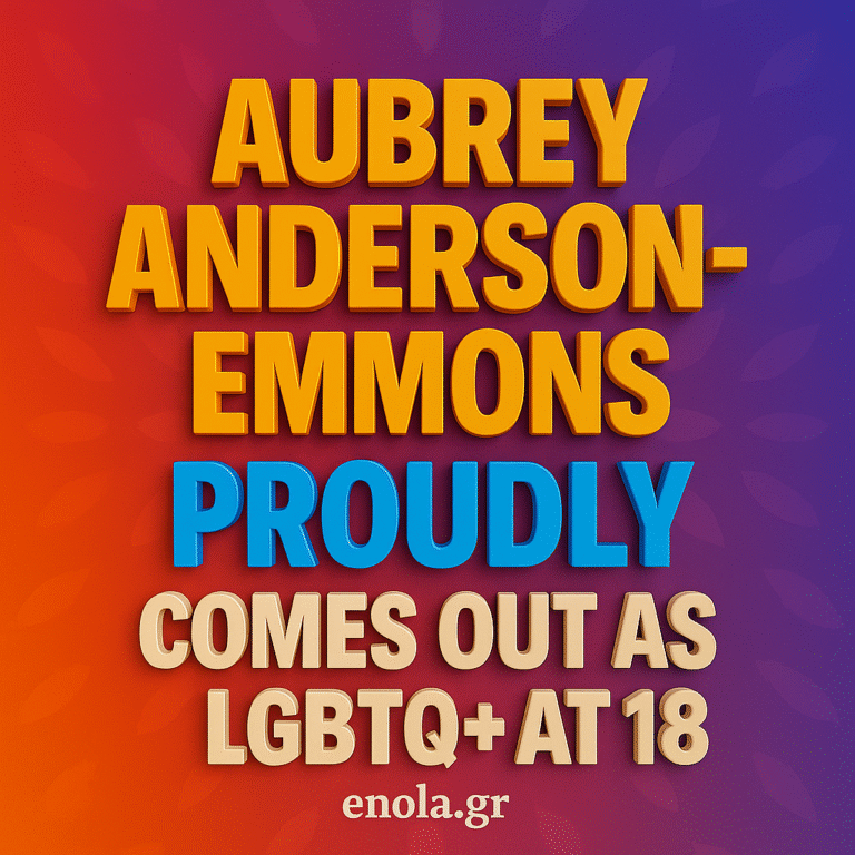 Aubrey Anderson-Emmons proudly comes out as LGBTQ+ at 17, featured in vibrant 3D text graphic.