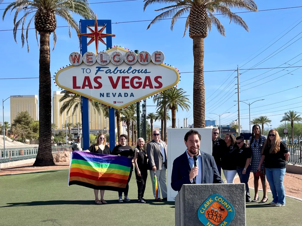 Las Vegas Pride 2025: Iconic Welcome Sign Lit in Rainbow Colors 1 Las Vegas Pride 2025 Iconic Welcome Sign 2